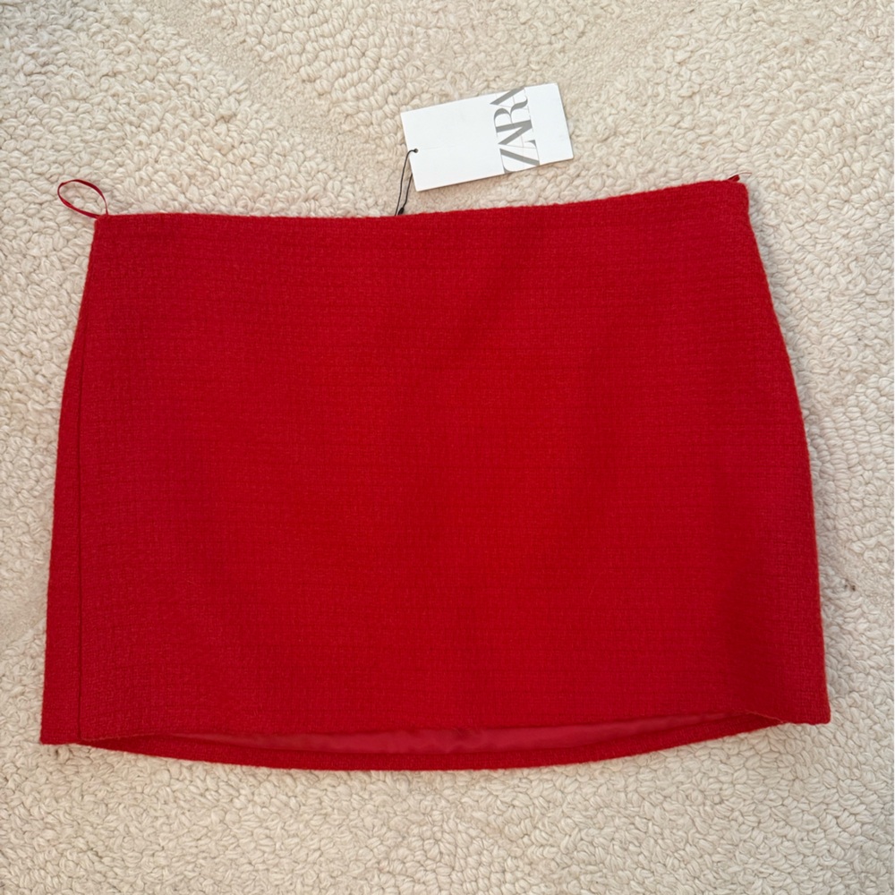 Zara Red Tweed Mini Skirt